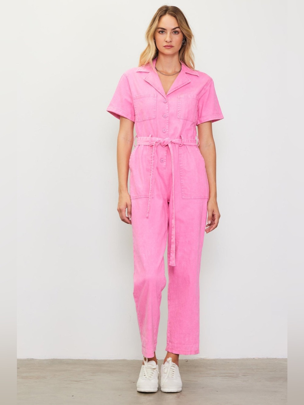 Pink Utility Jumpsuit with Tie Waist